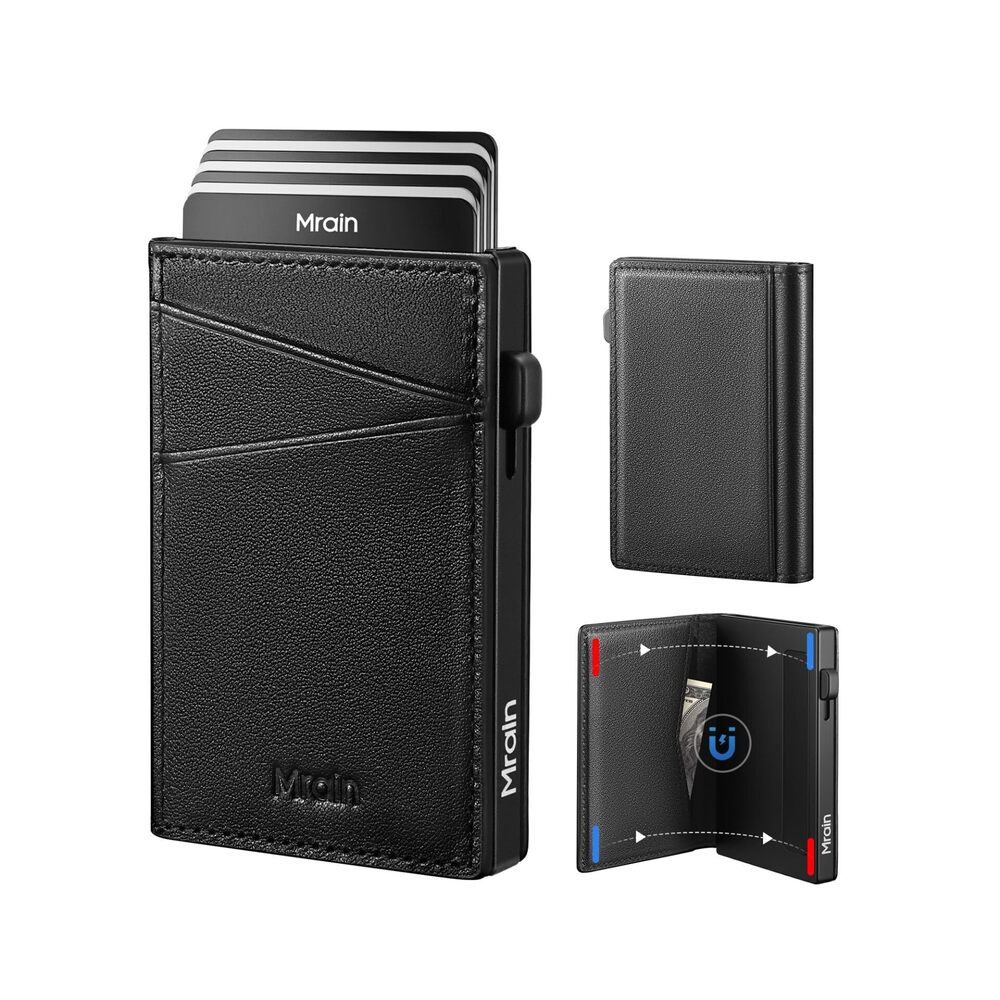 4208 Slim Premium Leather Wallet Pop Up Card Holder RFID Blocking Metal
